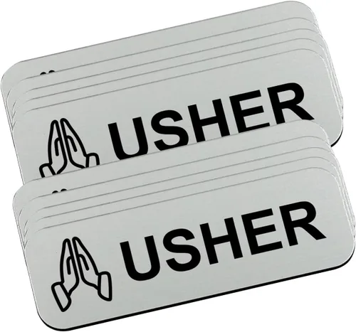Vista 12 de Usher - Placa de identificación de 1 x 3, color negro, manos orantes (paquete de 3)