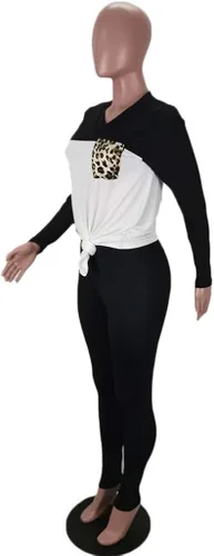 Vista 4 de OLUOLIN Traje de 2 piezas casual bloque de color manga larga camisetas chándal bodycon mono mamelucos
