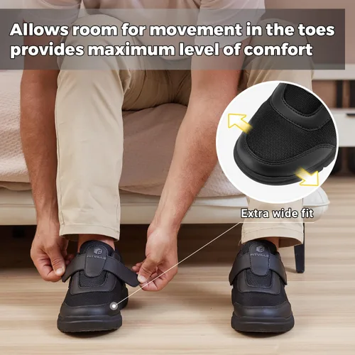 Vista 5 de FitVille Zapatos para diabéticos para hombre, extra anchos, pies hinchados, zapatos para caminar neuropatía, para aliviar el dolor de diabéticos