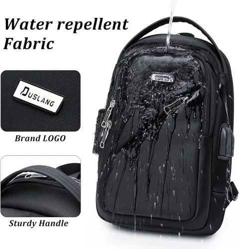 Vista 14 de DUSLANG Mochila de hombro para senderismo, bolsa cruzada para hombres, bolsas de pecho con puerto de cargador USB para campamento casual, ciclismo
