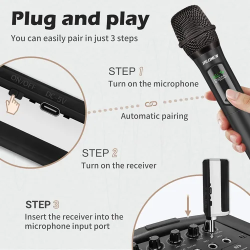 Vista 6 de talomen Juego de micrófonos inalámbricos para cantar, sistema de micrófonos de mano recargables de 2.4 GHz con receptor (160 pies), paquete de 4