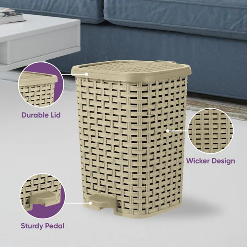 Vista 5 de Superior Performance Inc 3.1 Gal. Papelera de estilo ratán compacta (Beige y marrón)