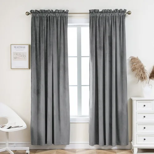 Vista 21 de PLEASANT BOULEVARD Cortinas de terciopelo [2 paneles] elegantes para sala de estar, dormitorio, cuarto de bebé, cortinas para oscurecer la Beige