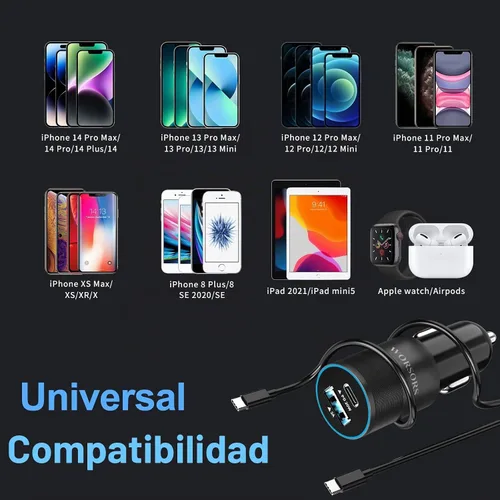 Vista 6 de MFi 35W USB C Cargador rápido de coche con 3 pies tipo C a cable Lightning (negro)