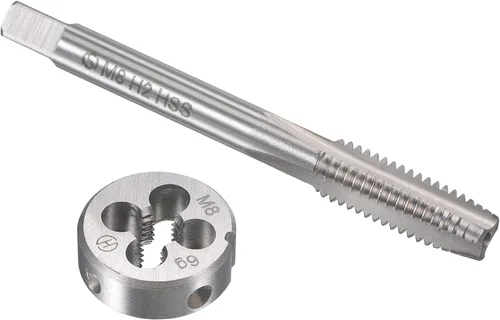 Vista 8 de uxcell M8 x 0.020 in Juego de llaves métricas y troqueles, rosca de máquina con troquel de roscado redondo, kit de grifo y troquelado