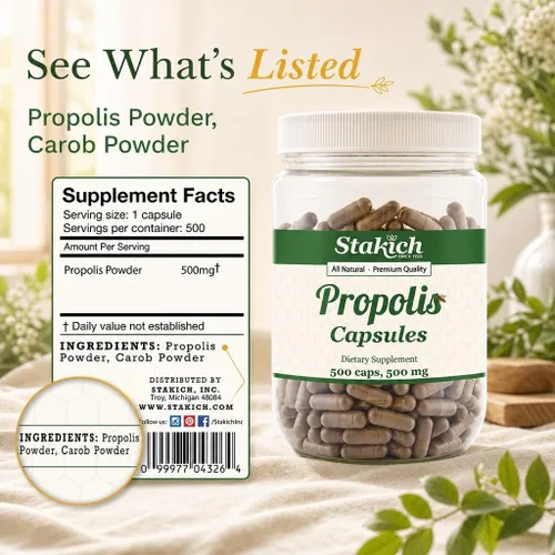 Vista 9 de Stakich Cápsulas de 500 mg (cápsulas de propóleo 500 mg (500 unidades)