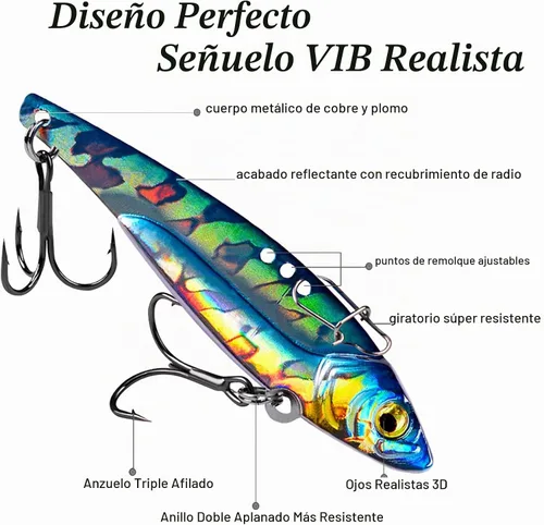 Vista 4 de 5 unids cebo de hoja de metal duro VIB señuelos de pesca para señuelos