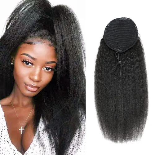 Vista 23 de Extensión de cola de caballo de cabello humano, onda de agua, pasta mágica, ondulado, natural, cola de caballo rizada 100% real, cabello Remy ondas