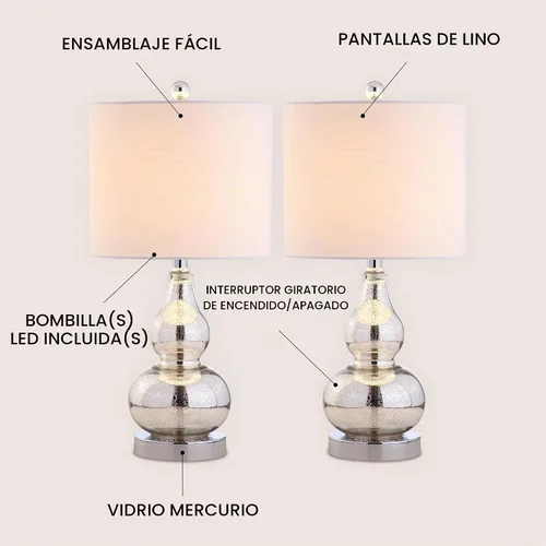 Vista 3 de JONATHAN Y Anya Gourd - Lámpara de mesa de cristal de 20.5 pulgadas, plata mercurio, juego de 2 Mercurio Plata