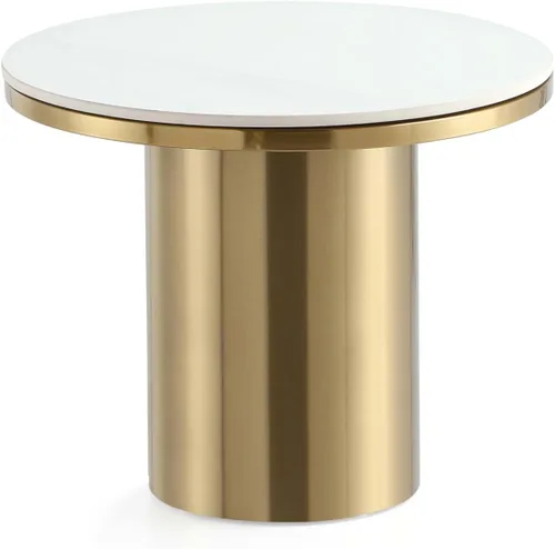 Vista 10 de Manhattan Comfort Glenn - Mesa de centro redonda con elegante parte superior de piedra sinterizada y base de acero inoxidable, diseño elegante
