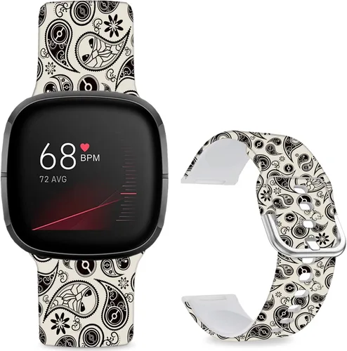 Vista 17 de Correas de reloj de dibujos animados con estampado floral compatibles con Fitbit Versa 4/Versa 3/Fitbit Sense 2/Sense Band de silicona suave