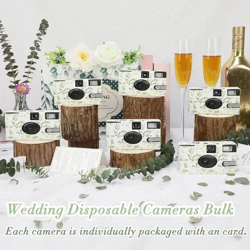 Vista 2 de Paquete de 6 cámaras desechables a granel para bodas, eucalipto de un solo uso de 1.378 in de película desechable con flash, ISO 400 17 exposiciones