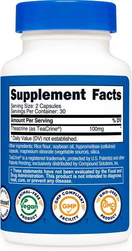 Vista 5 de Nutricost Teacrina como teacrina 100 mg por porción, 60 cápsulas, 30 Serv