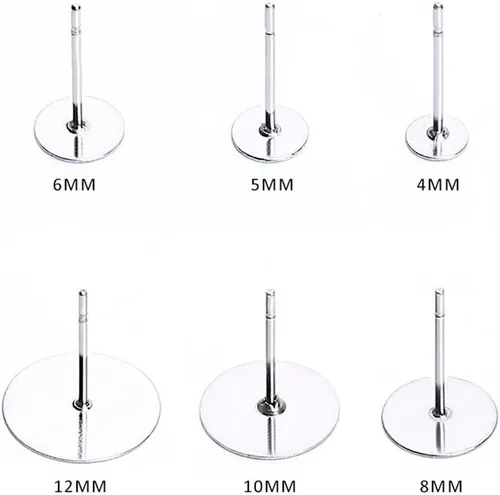 Vista 2 de 100 piezas de aretes de acero inoxidable para aretes, almohadillas planas, 100 piezas de aretes de mariposa, 100 unidades de aretes de bala, total