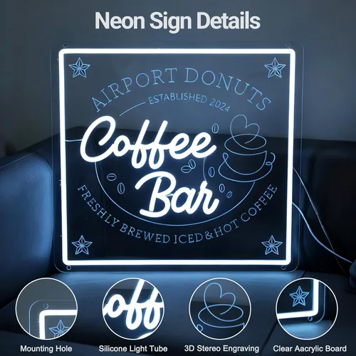 Vista 2 de Letreros de neón personalizados para decoración de pared, letreros de neón personalizados regulables para estación de café, tienda, cocina, regalo