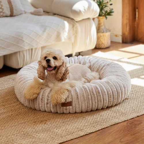 Vista 10 de FUKUMARU Cama para Perros, Camas Calmantes en Forma de Dona para Cachorros Ansiosos, Cama Moderna y Estética para Gatos con Estampado Degradado