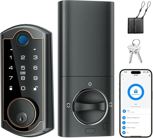 Vista 8 de Cerradura Inteligente ST380, Wi-Fi Integrado, Cerradura de Puerta de Entrada sin Llave con Huella Dactilar, Cerraduras de Seguridad de Cerrojo