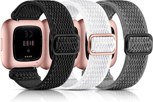 Vista 16 de Maledan Paquete de 3 correas elásticas compatibles con Fitbit Versa 2 bandas para mujeres y hombres, correas elásticas ajustables de nailon