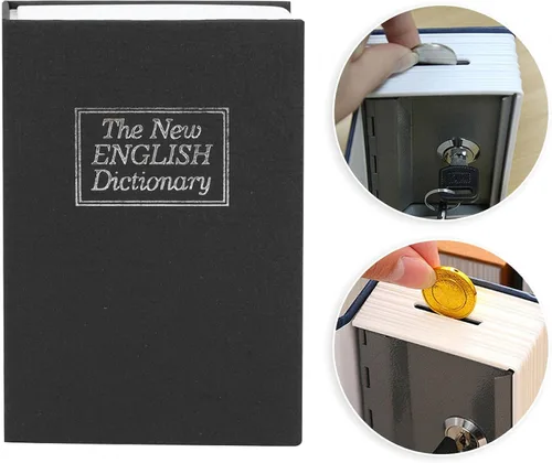 Vista 4 de Caja de seguridad para libros, caja fuerte para libros con llave, caja fuerte secreta de diccionario con cerradura de llave de seguridad, caja