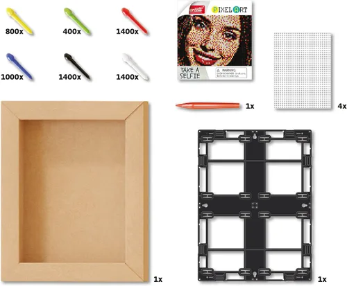 Vista 4 de Quercetti Pixel Art 4 - Kit de mosaico para selfie, convierte cualquier foto en arte de mosaico con 4800 clavijas en 6 colores y 4 tableros
