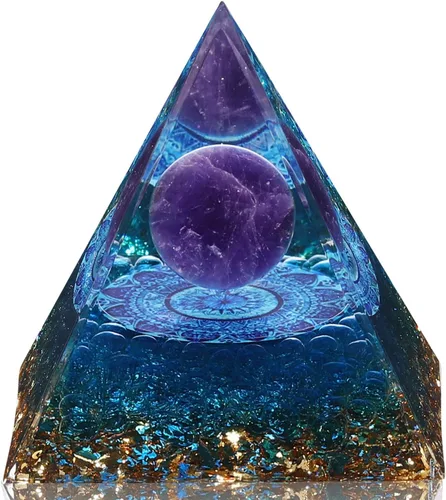 Vista 9 de Hopeseed Pirámide de orgón para energía positiva, cristales curativos de cristal de amatista natural de orgonita pirámide para reducir el estrés