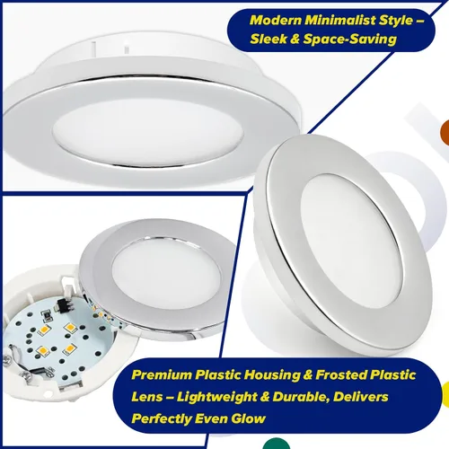 Vista 4 de Luces interiores de 12 V de bajo voltaje para debajo del gabinete, luz LED de disco regulable para cámper, remolque, RV, barco, luz de techo