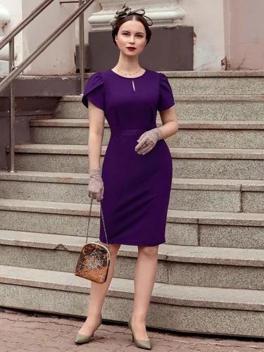 Vista 4 de AISIZE Elegante vestido de tubo de cóctel con mangas abullonadas y cuello para mujer
