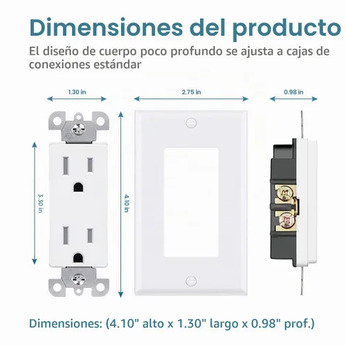 Vista 4 de Micmi Enchufe de salida, receptáculo decorador, 15 amperios, 125 voltios, resistente a manipulaciones, conexión a tierra TR con placas de pared
