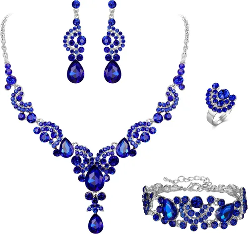 Vista 45 de Ever Faith - Conjunto de collar y aretes de lágrima con cristales de diamantes de imitación para novia, ondas florales