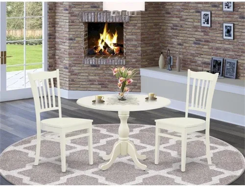 Vista 2 de East West Furniture DMGR3-LWH-W - Juego de comedor de 3 piezas que contiene una mesa de comedor redonda con gotas y 2 sillas de cocina, 42 x 42