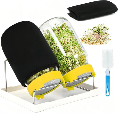 Vista 12 de [Tamaño grande] Kit de germinación de 68 onzas, 2 kits de tarros de germinación, tarros de boca ancha con tapa de brote de pantalla de acero