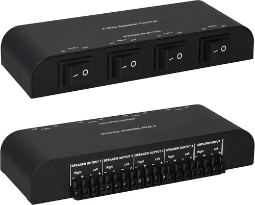 Vista 9 de 61048 - Interruptor de altavoz de 2 a 4 vías, 1 en 2 a 1 en 4 salidas, selector de altavoces estéreo con abrazaderas de terminal, caja