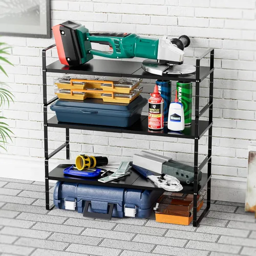 Vista 9 de SANNO Organizador de estantes de cocina expandibles, altura ajustable, gran apilable, armario de cocina, organizador de despensa y mostrador, Negro