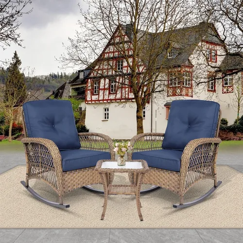 Vista 13 de Mecedora de mimbre para exteriores, silla mecedora de ratán para patio con marco de acero, silla mecedora para césped, muebles de patio, mimbre Beige