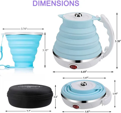 Vista 2 de Hervidor de Viaje Mejorado, ShineMe Silicona de Grado Alimenticio de Doble Voltaje 110-220V, Ultradelgado, Portátil, con Taza, Adaptador Universal