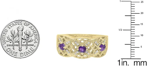 Vista 7 de Anillo de compromiso de oro amarillo de 14 quilates con piedras preciosas redondas y diamantes blancos para mujer.