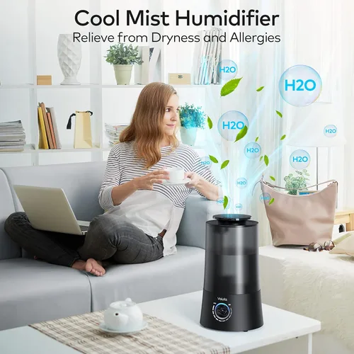 Vista 6 de Humidificadores para dormitorio, humidificador de niebla fría de 4 L, difusor de aceite de llenado superior, humidificadores ultrasónicos