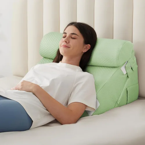 Vista 15 de BIEEZZK Juego de almohadas de cuña para después de la cirugía, almohada de cuña para reflujo ácido, almohada de cuña de cama con ajustable de 9 y 12