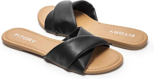 Vista 5 de FITORY Sandalias planas para mujer con pantuflas de cuero suave para verano, tallas 6-11