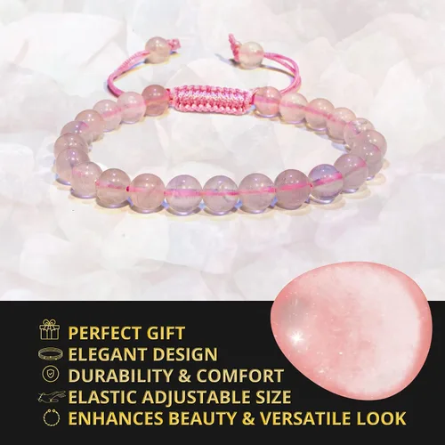 Vista 206 de Adjustable Crystal Bracelet – Gemstone Bead Bracelet with Adjustable Macrame String – Chic Gemstone Bracelet for Men and Women – 8mm Round Healing
