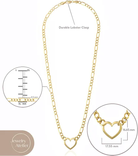 Vista 4 de Jewelry Atelier Collares de corazón Figaro rellenos de oro dije de corazón relleno de oro amarillo de 14 quilates con cadena Figaro sólida