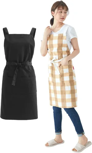 Vista 13 de Jeelow Delantal de cocina de algodón o sarga de algodón para hombres y mujeres, ajustable con bolsillos ajustables