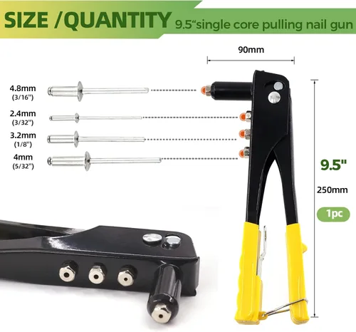 Vista 3 de Keadic Remachadora Manual Resistente de 226 Piezas con Kit Surtido de Remaches Ciegos de Aluminio de 6 Tamaños, Remaches Pop M2.4 M3.2 M4 M4.8