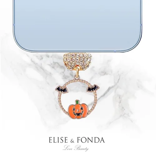Vista 3 de ELISE & FONDA CP511 Puerto de carga USB de cristal anti polvo enchufe Halloween calabaza y murciélago teléfono encanto para iPhone 13/12/11/XS