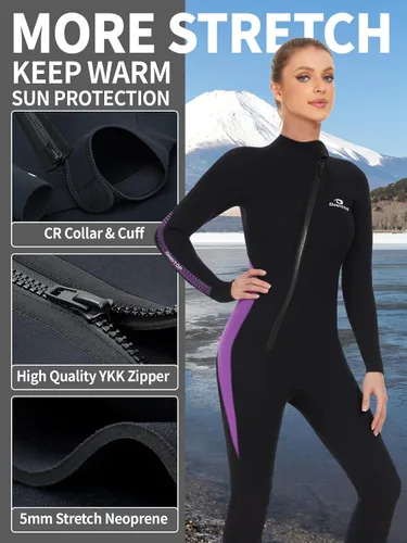 Vista 2 de Owntop Traje de neopreno de 5 mm para buceo - Traje húmedo para hombre y mujer de neopreno grueso de cuerpo entero, cremallera frontal, manga larga