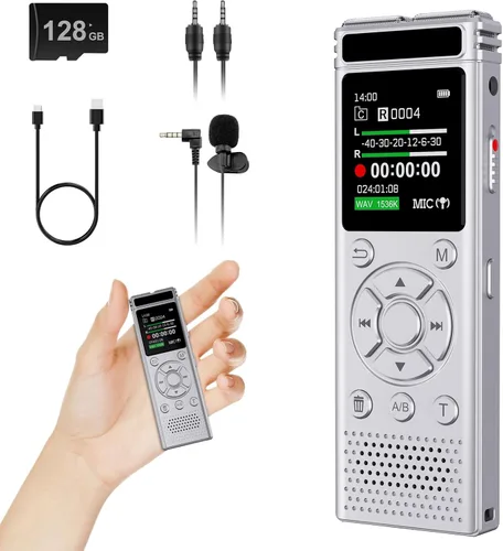 Vista 8 de Grabadora de voz digital de 136 GB con reproducción, dispositivo de grabación de audio de 9000 horas, grabadora activada por voz con reducción