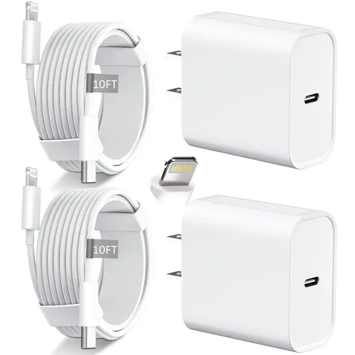 Vista 18 de DiHines Cargador rápido para iPhone 14, 13, 12, 11, cable Lightning de carga rápida de 10 pies de largo con bloque de cargador USB C de 20 W
