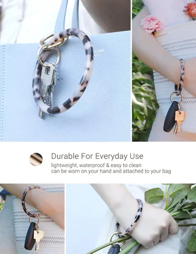 Vista 6 de Mymazn Llavero pulsera de pulsera para mujer, llavero redondo de acetato
