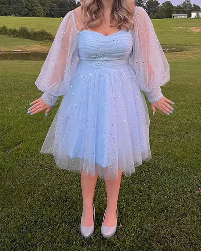 Vista 2 de Maxianever Vestidos de graduación de tul estrellado brillante para mujer, vestidos de fiesta de exalumnos, vestidos formales de noche