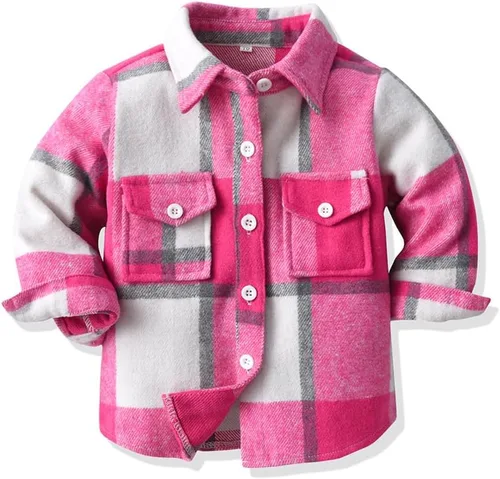 Vista 2 de IBAKOM Chaqueta a cuadros de manga larga con botones para bebés, niños y niñas, trajes de Navidad para otoño e invierno